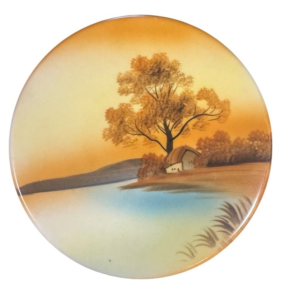 Vintage NORITAKE Hand Painted Plate  Sunset Bird Tree Made in Japan 7 Inch